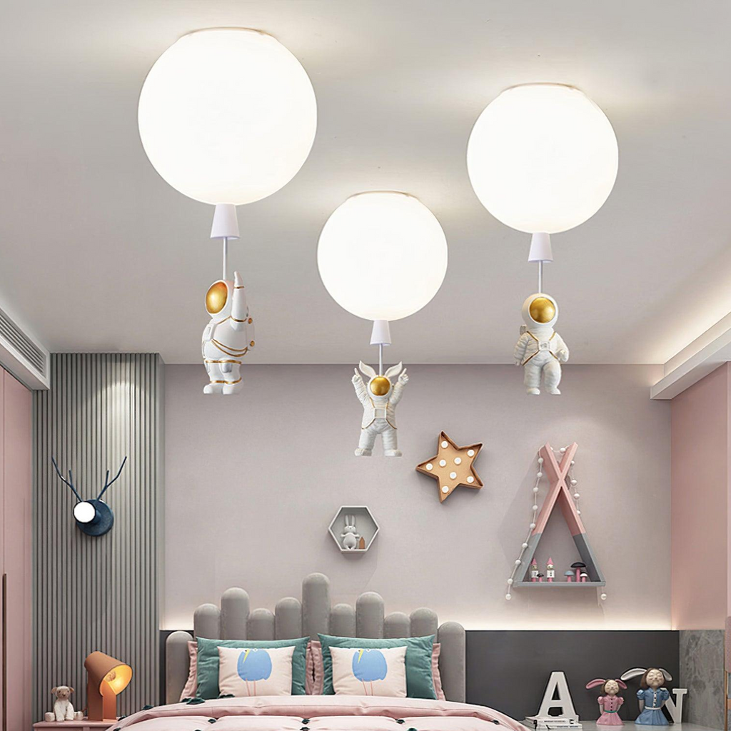 Lunaro Ceiling Light with Astronaut Accents and Soft Moon Glow