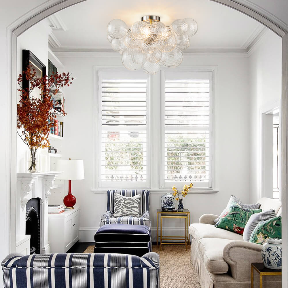 Lunara | Modern Glass Bubble Chandelier in Brass Finish