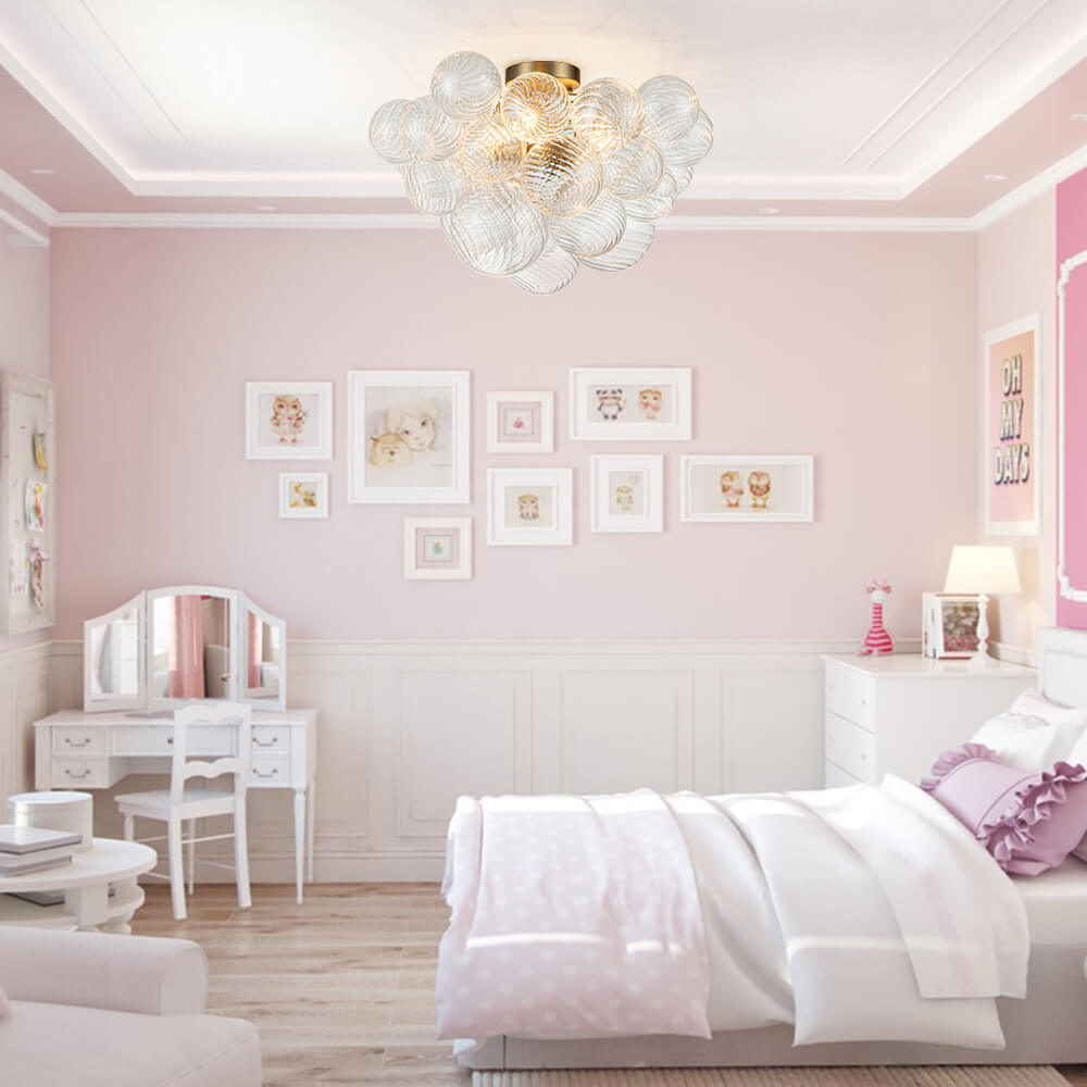 Lunara | Modern Glass Bubble Chandelier in Brass Finish