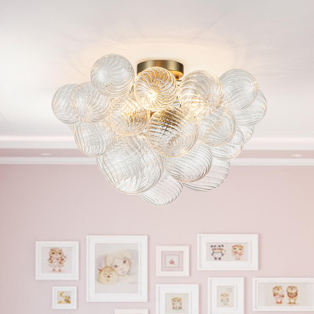 Lunara | Modern Glass Bubble Chandelier in Brass Finish