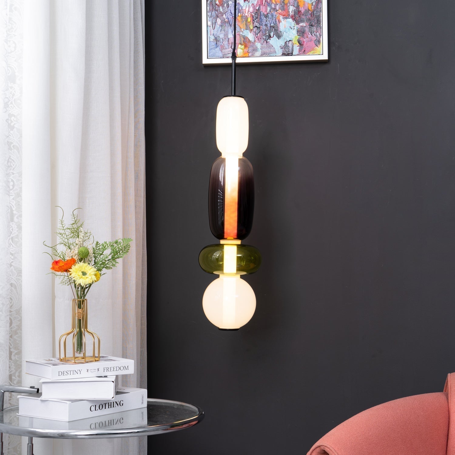 Vibrant Glass Pendant Light | Playful Living Room Accent