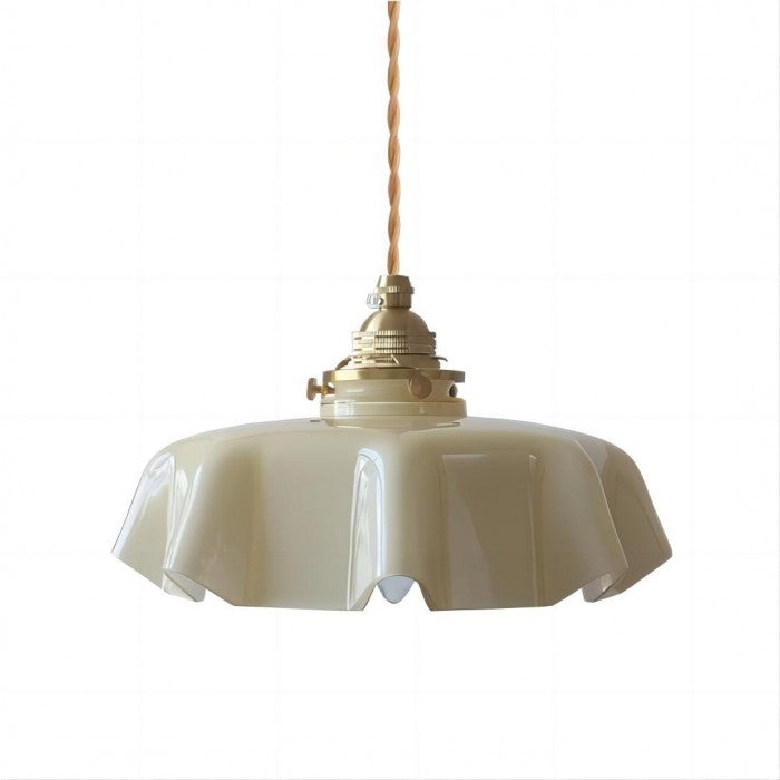 Cream Glass Pendant Light with Vintage Floral Accent and Warm Glow