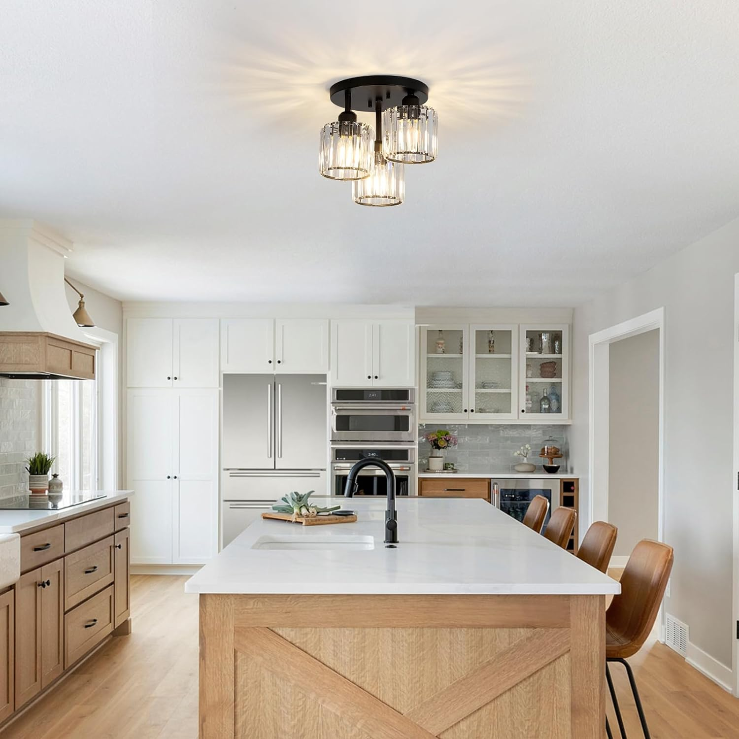 Lunara Modern Crystal Semi-Flush Ceiling Light