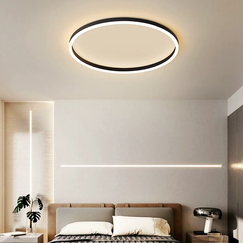 Novara | Modern LED Ceiling Light, Dimmable Metal Ring in Black, White or Gold for Living Room and Bedroom