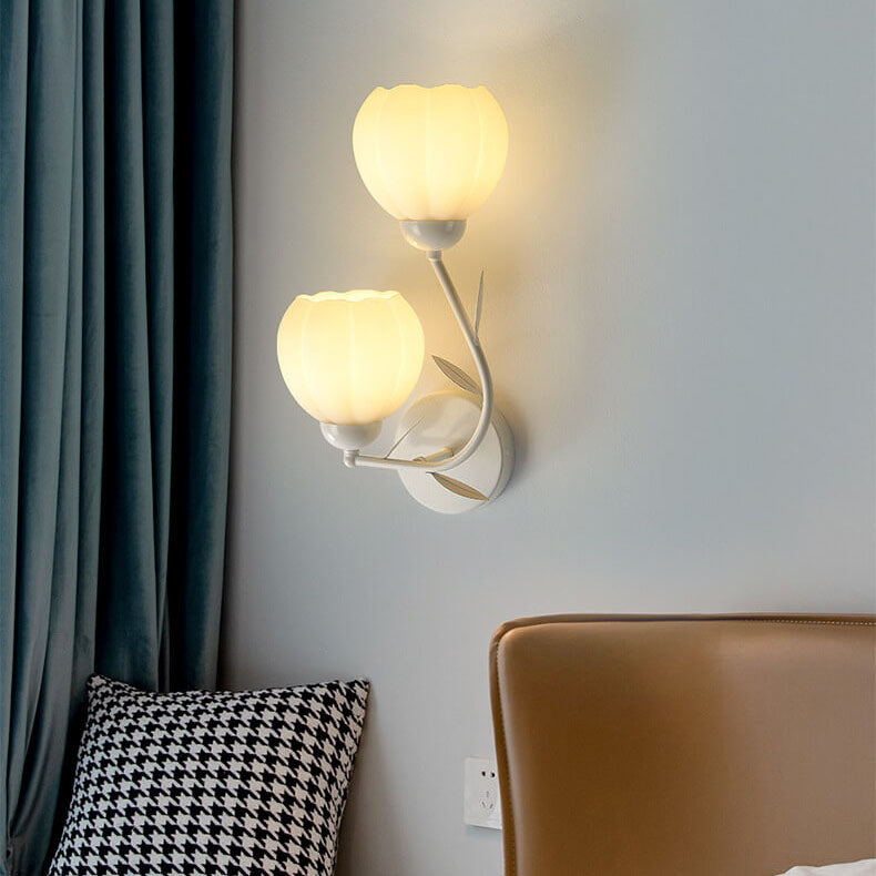 Fleurmont | French Floral Cup Wall Sconce in Iron and Glass, 1- or 2-Light for Bedroom