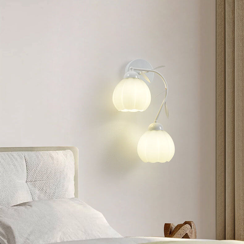 Fleurmont | French Floral Cup Wall Sconce in Iron and Glass, 1- or 2-Light for Bedroom