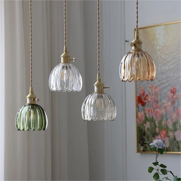 Calensa Glass Pendant Light in Floral Design with Warm Glow