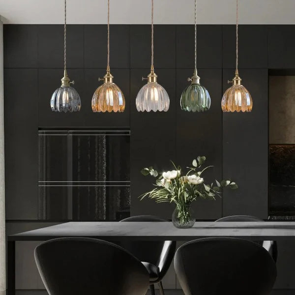 Calensa Glass Pendant Light in Floral Design with Warm Glow