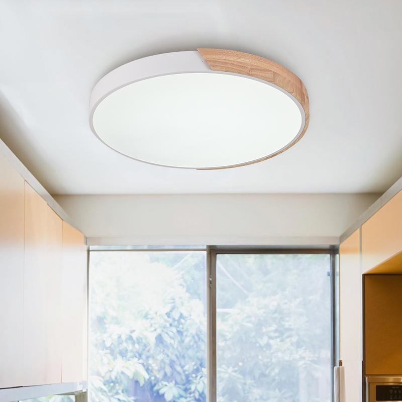 Arvela | Flush Mount Ceiling Light for Living Room, Dimmable LED with Wood Accent