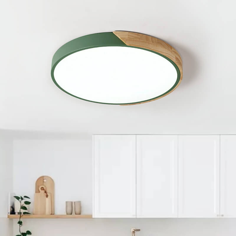 Arvela | Flush Mount Ceiling Light for Living Room, Dimmable LED with Wood Accent