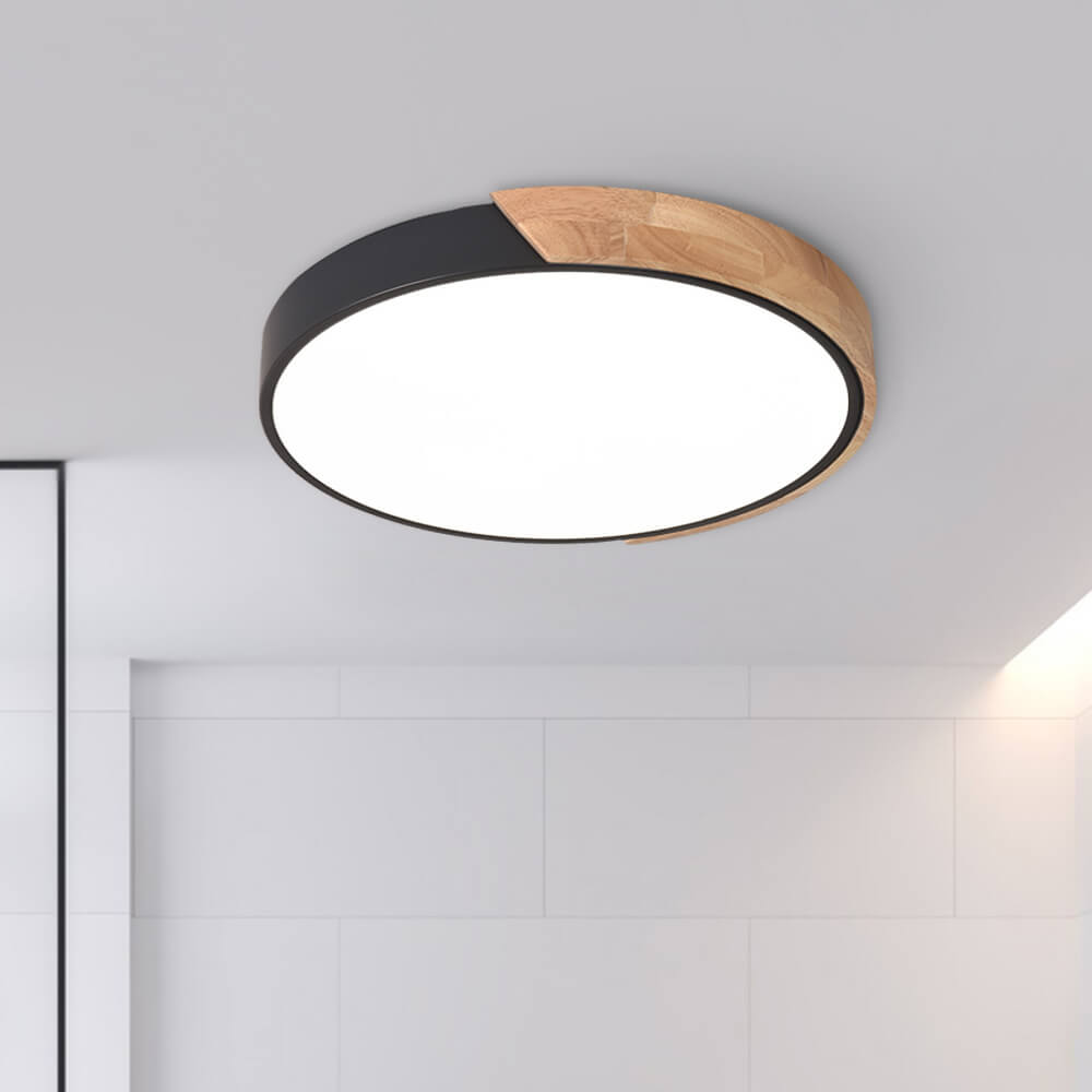 Arvela | Flush Mount Ceiling Light for Living Room, Dimmable LED with Wood Accent