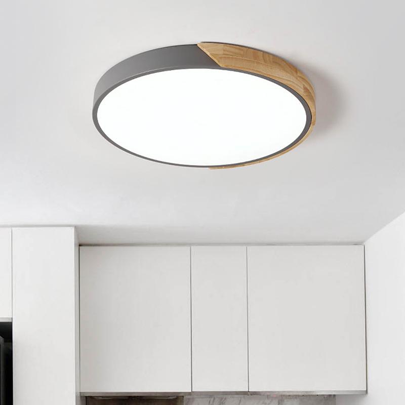 Arvela | Flush Mount Ceiling Light for Living Room, Dimmable LED with Wood Accent