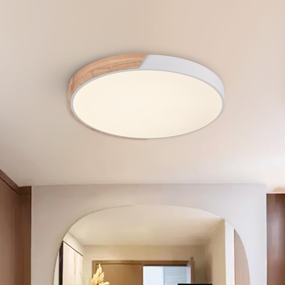 Arvela | Flush Mount Ceiling Light for Living Room, Dimmable LED with Wood Accent
