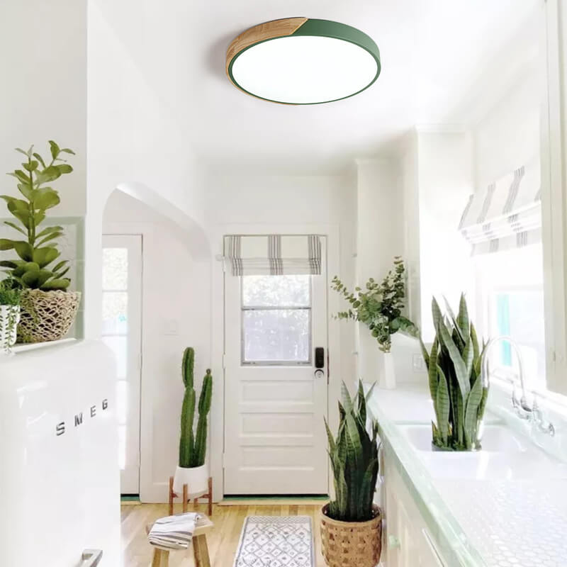 Arvela | Flush Mount Ceiling Light for Living Room, Dimmable LED with Wood Accent