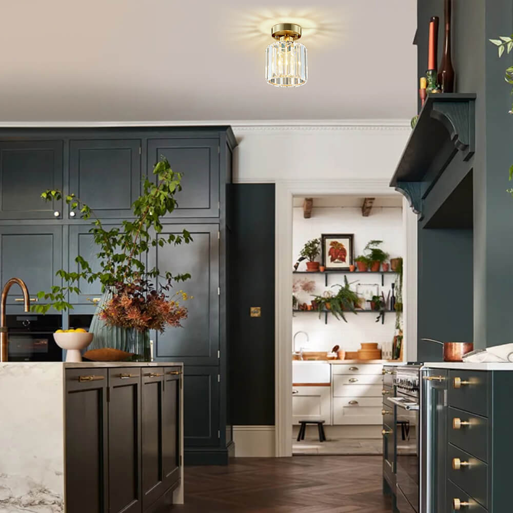 Lunara Flush Mount Ceiling Light With Crystal Glass Shade