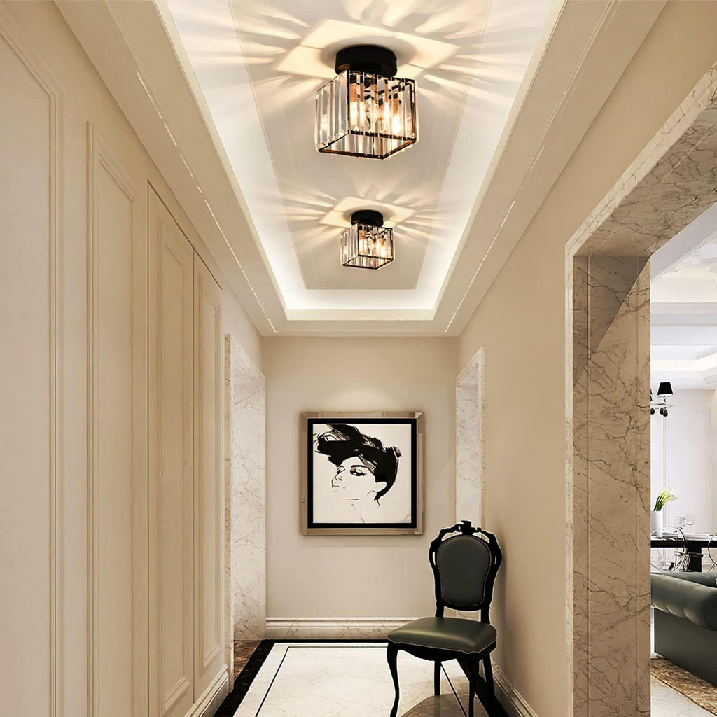 Single-Light Flush Mount Ceiling Light in Modern Black for Hallways