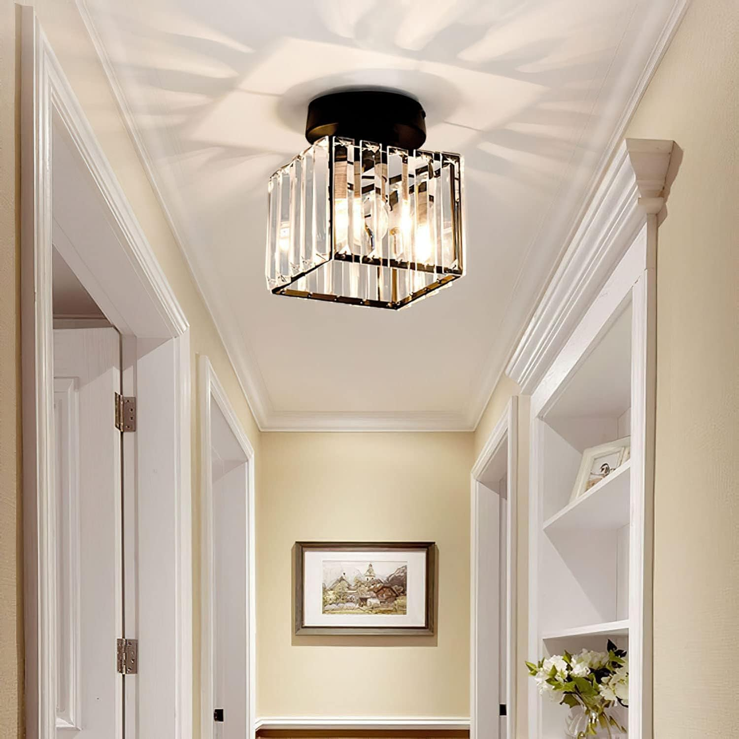 Single-Light Flush Mount Ceiling Light in Modern Black for Hallways
