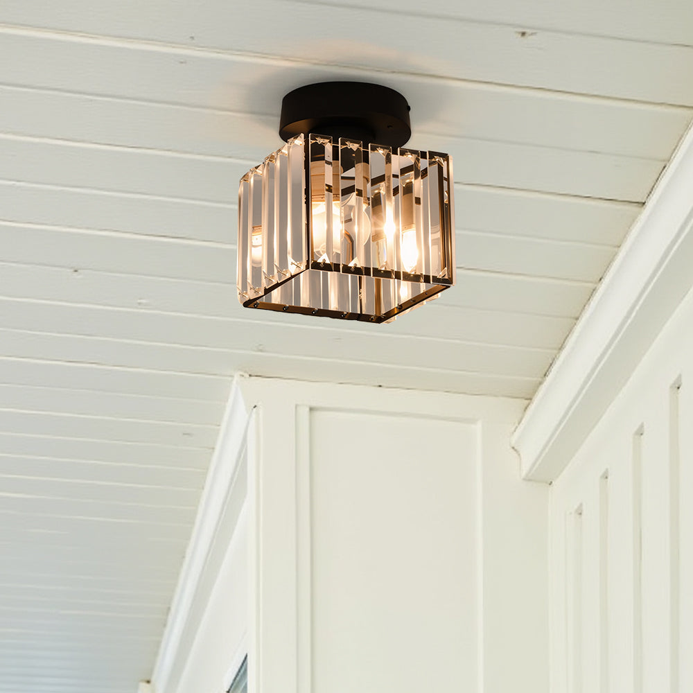 Single-Light Flush Mount Ceiling Light in Modern Black for Hallways