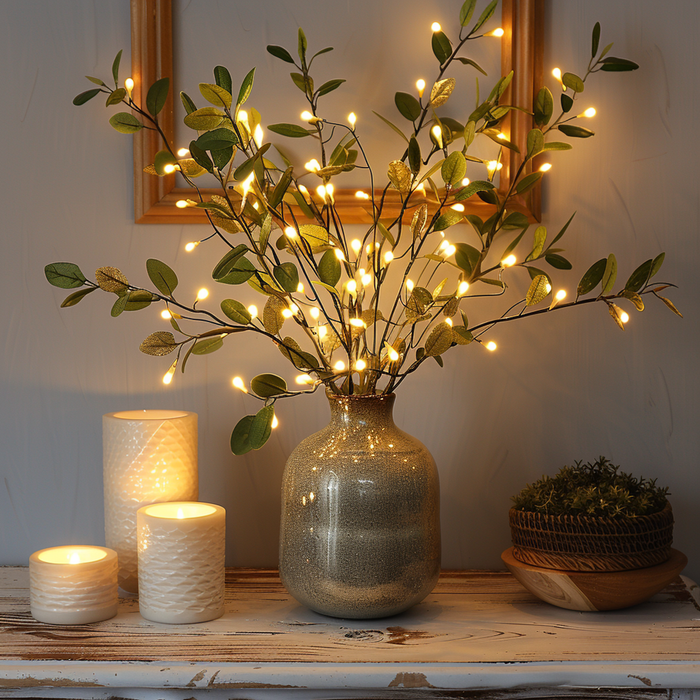 Warm LED Olive Branch Lights by VerdiGlow for Home Decor