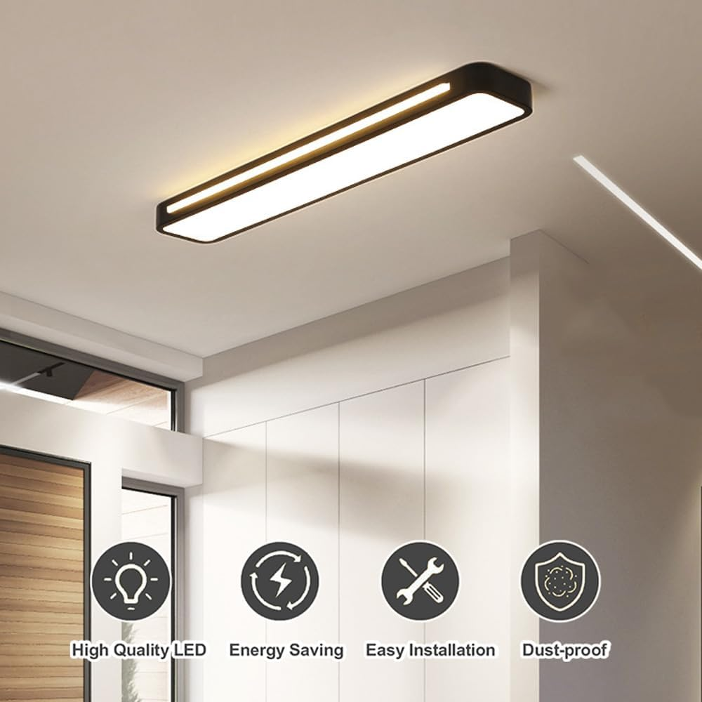 Korra Long LED Ceiling Light in Minimalist Black or White Finish