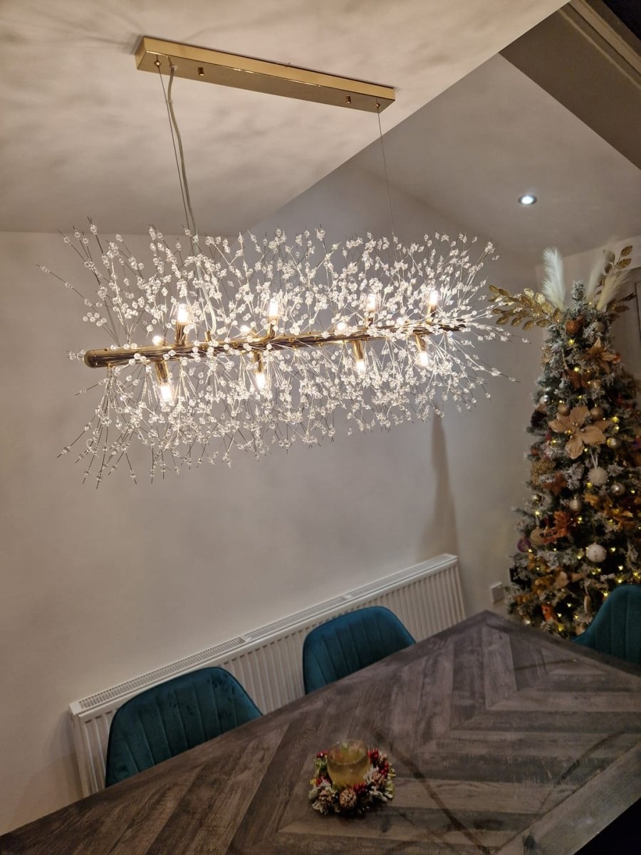 Lumiara Crystal Linear Chandelier | 12-Light Modern Dining Pendant