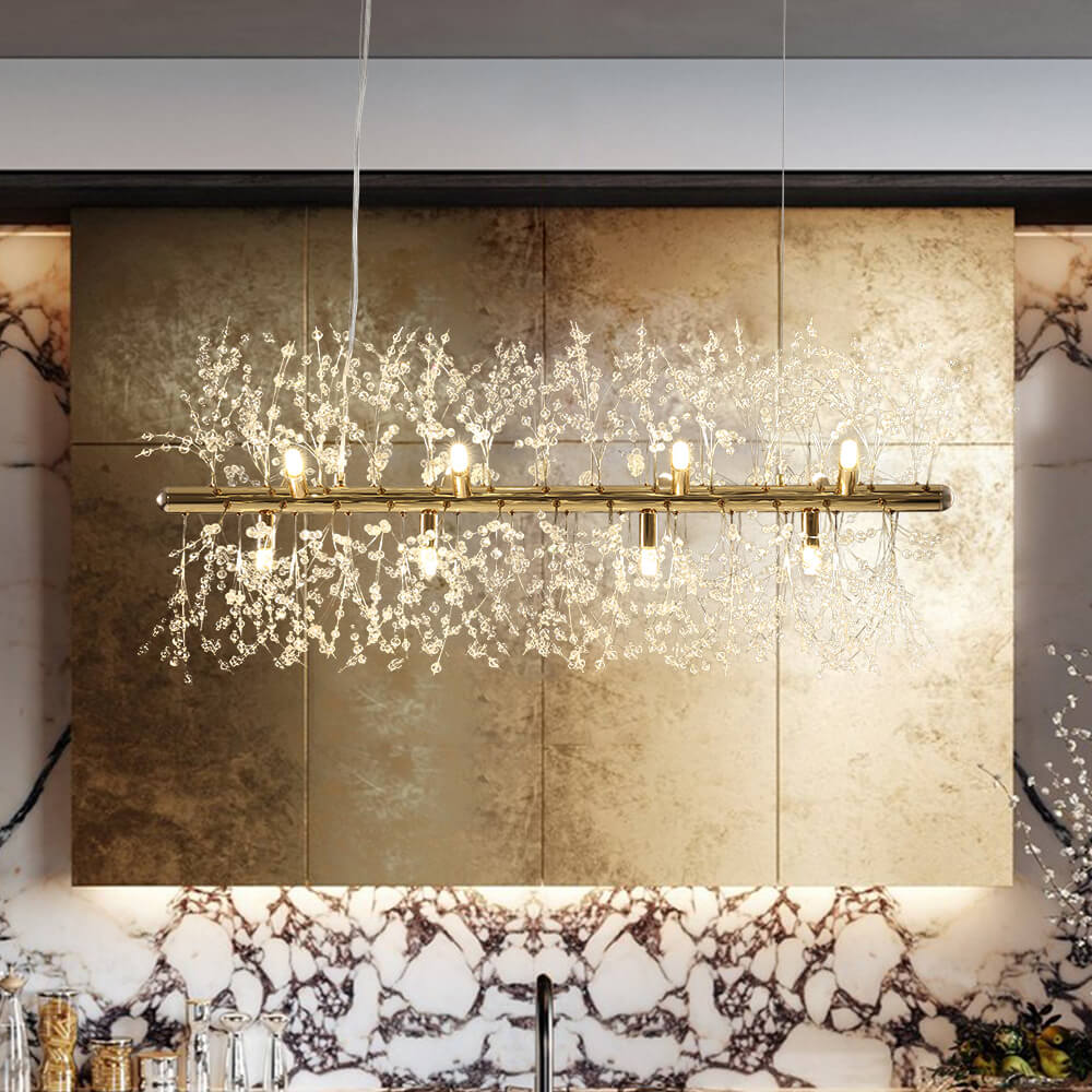 Lumiara Crystal Linear Chandelier | 12-Light Modern Dining Pendant