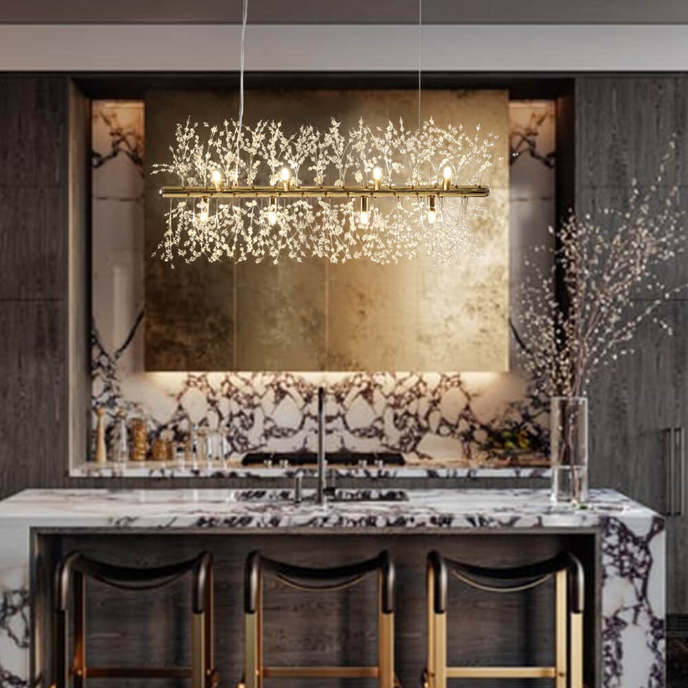 Lumiara Crystal Linear Chandelier | 12-Light Modern Dining Pendant