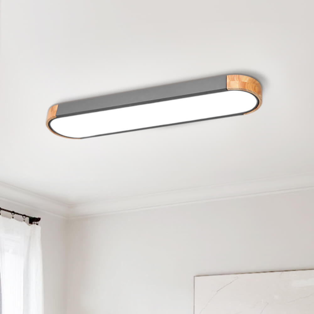 Kirrea | Oval Flush LED Ceiling Light With Wood Accent, Dimmable for Living Room