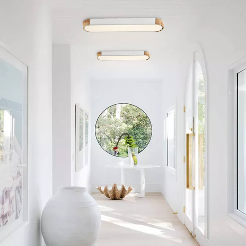 Kirrea | Oval Flush LED Ceiling Light With Wood Accent, Dimmable for Living Room