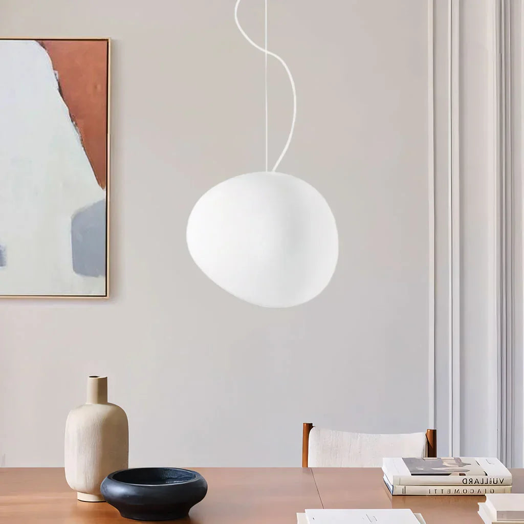 Lumera Pendant Light With Frosted Pebble Shade, Soft Minimalist Glow