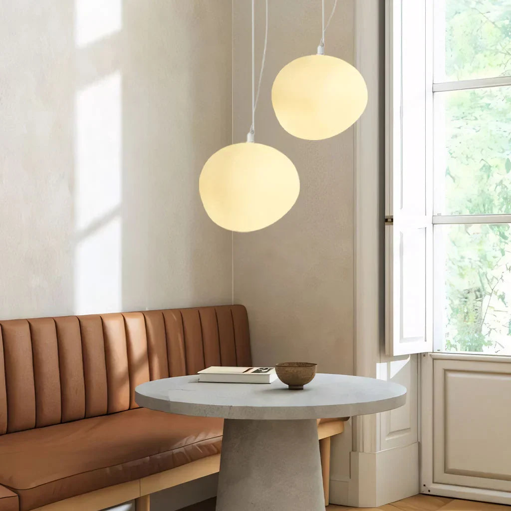 Lumera Pendant Light With Frosted Pebble Shade, Soft Minimalist Glow