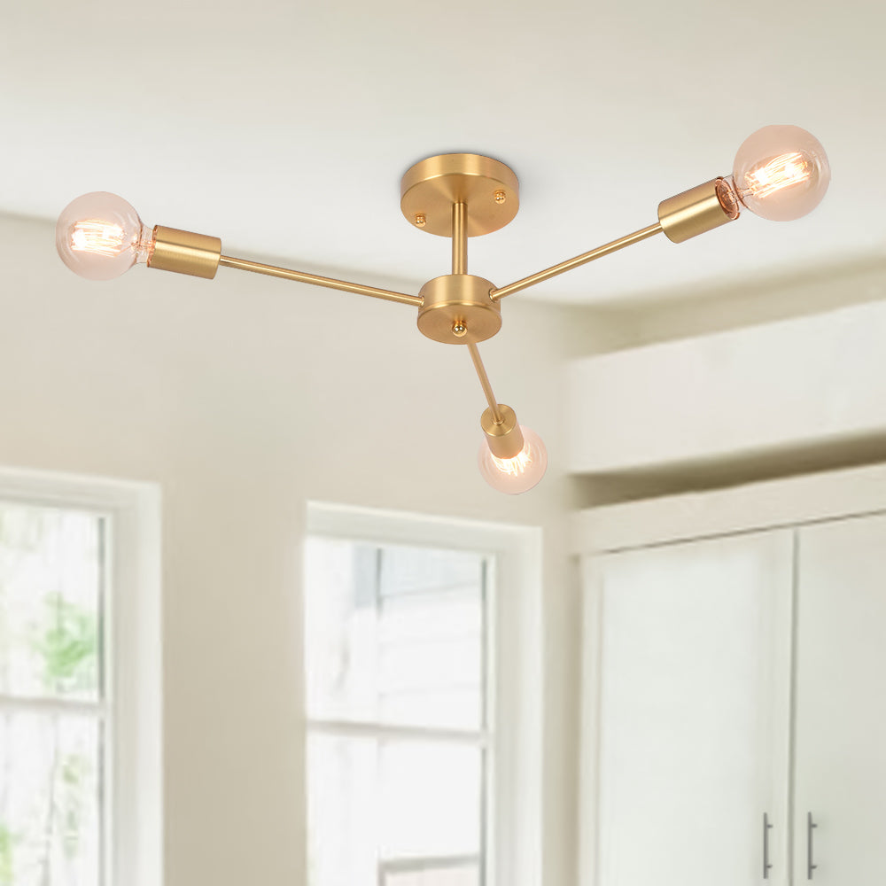 Lumenna | Semi-Flush Sputnik Chandelier in Brass with Glass Accents