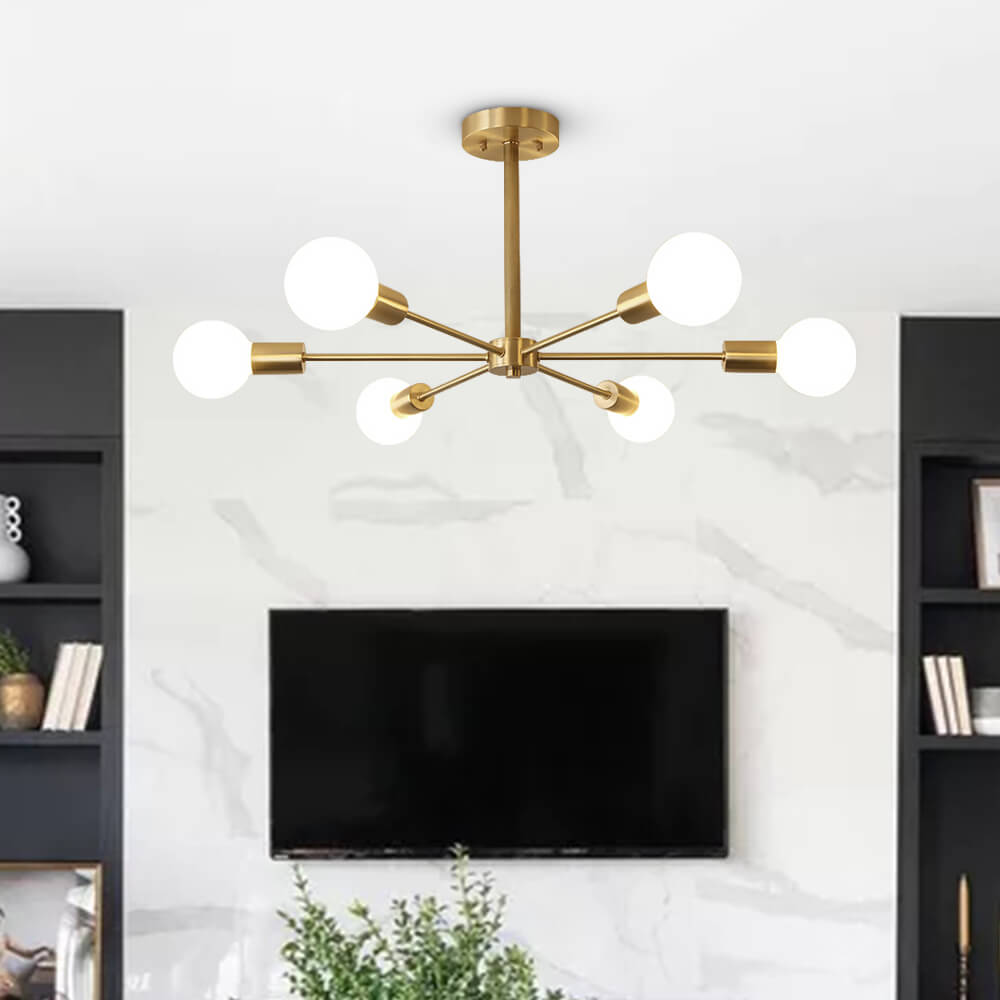 Lumenna | Semi-Flush Sputnik Chandelier in Brass with Glass Accents