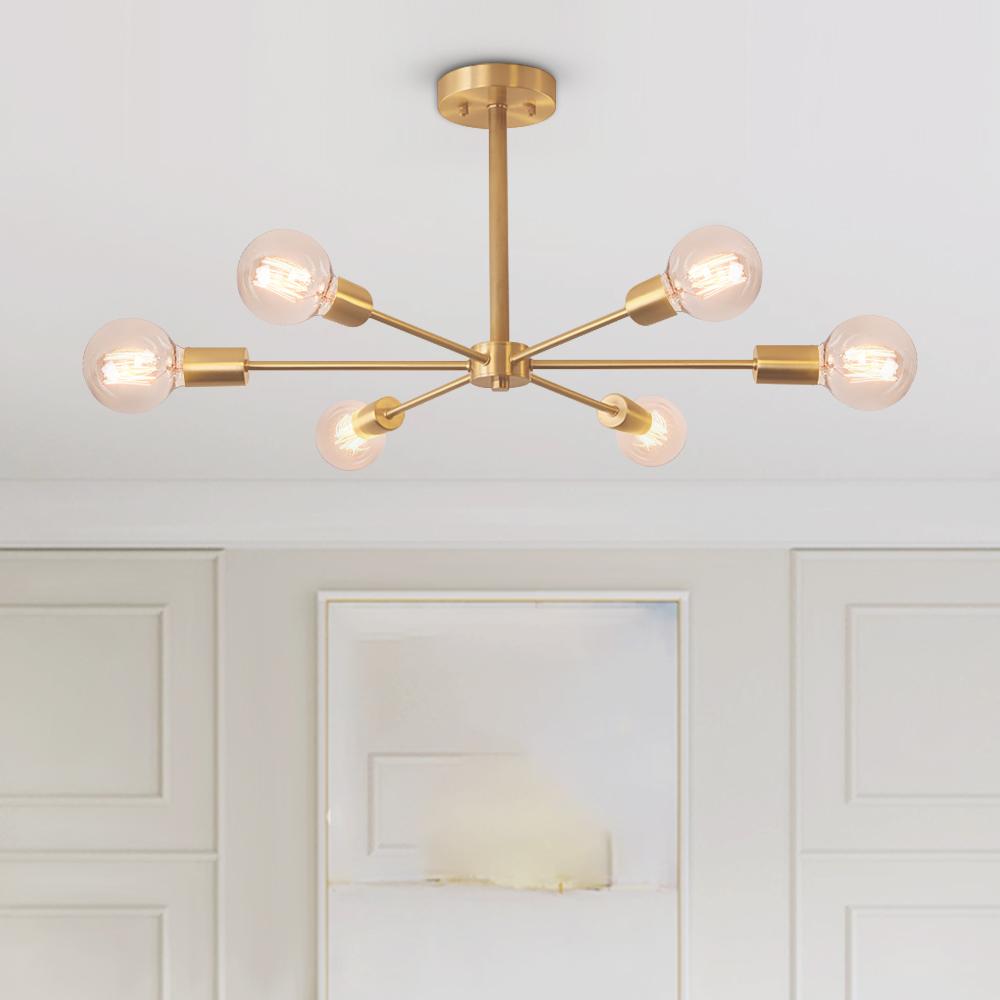Lumenna | Semi-Flush Sputnik Chandelier in Brass with Glass Accents