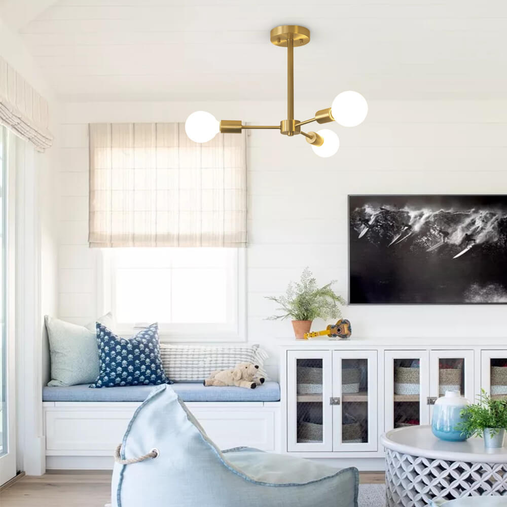 Lumenna | Semi-Flush Sputnik Chandelier in Brass with Glass Accents