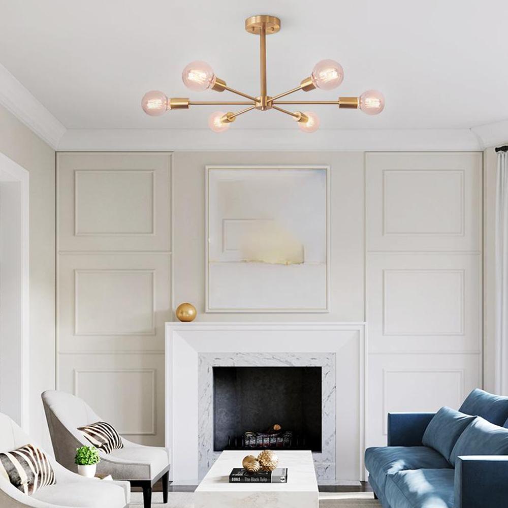 Lumenna | Semi-Flush Sputnik Chandelier in Brass with Glass Accents