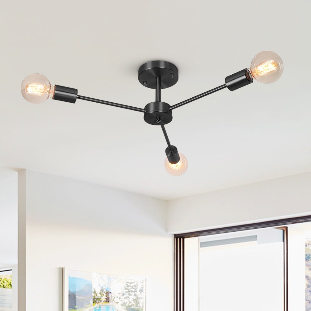 Lumenna | Semi-Flush Sputnik Chandelier in Brass with Glass Accents